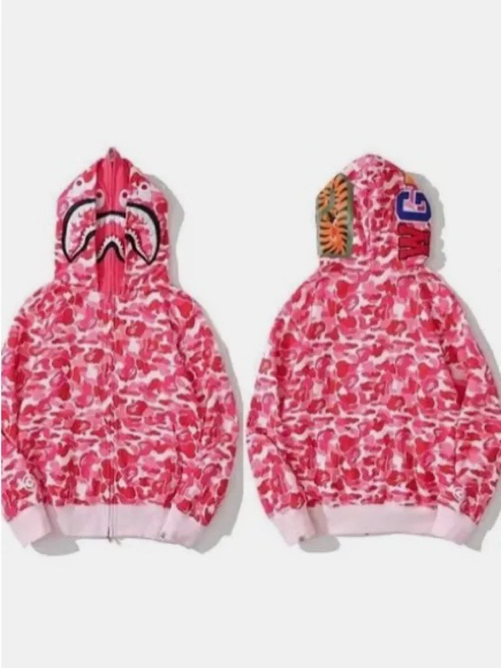 Bape Kids Grey Camo Zip Hoodie with Orange & Blue Accents